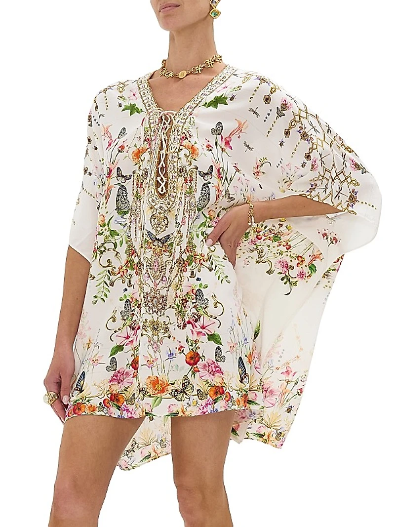 Lace-Up Silk Mini Kaftan