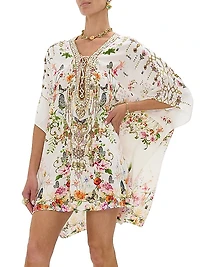 Lace-Up Silk Mini Kaftan