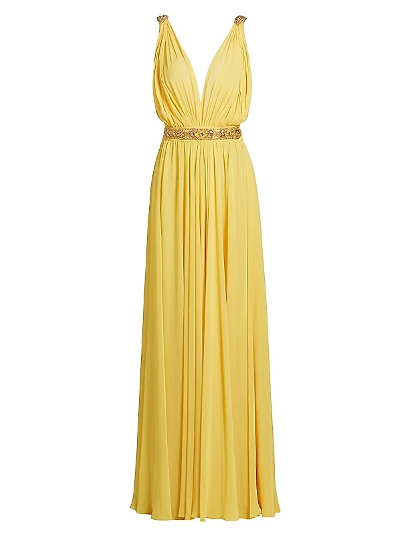 Embellished Chiffon V-Neck Gown