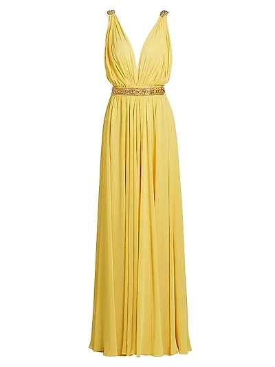 Embellished Chiffon V-Neck Gown