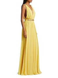 Embellished Chiffon V-Neck Gown