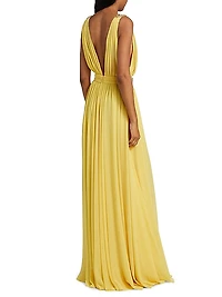 Embellished Chiffon V-Neck Gown
