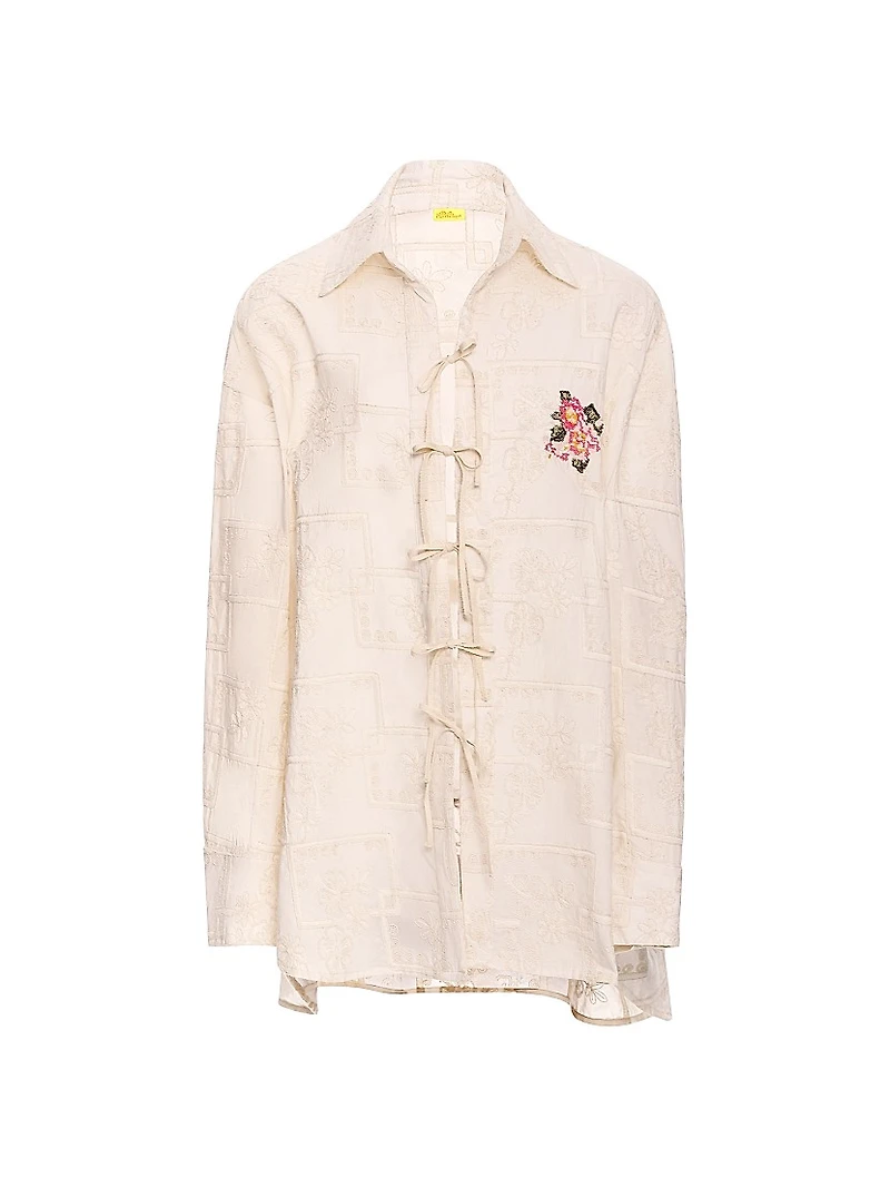 Swan Meraki Embroidered Self-Tie Shirt