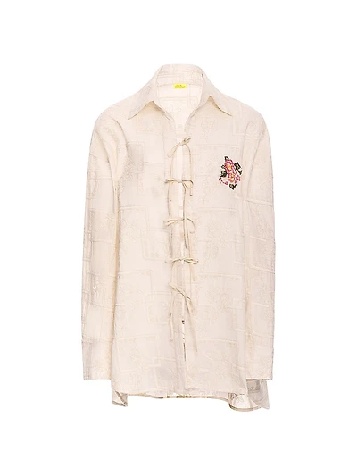 Swan Meraki Embroidered Self-Tie Shirt