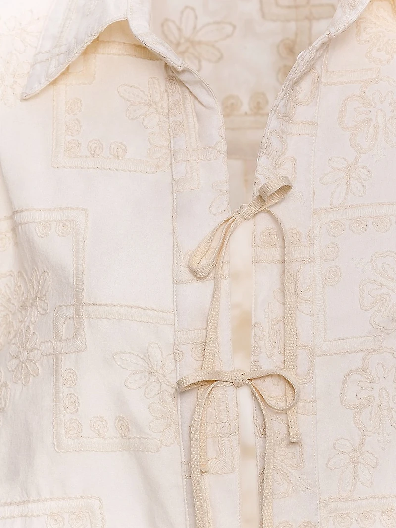 Swan Meraki Embroidered Self-Tie Shirt
