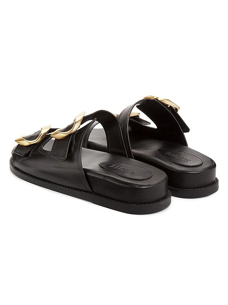 Olga Buckle-Accented Leather Sandals