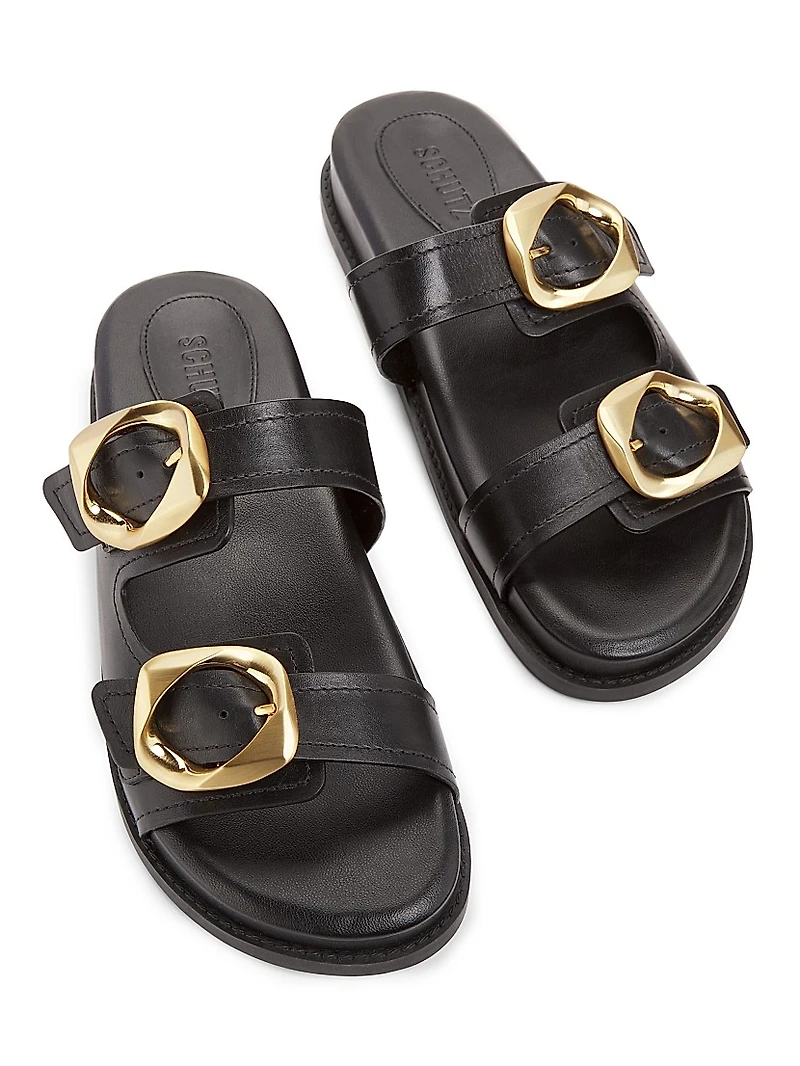 Olga Buckle-Accented Leather Sandals