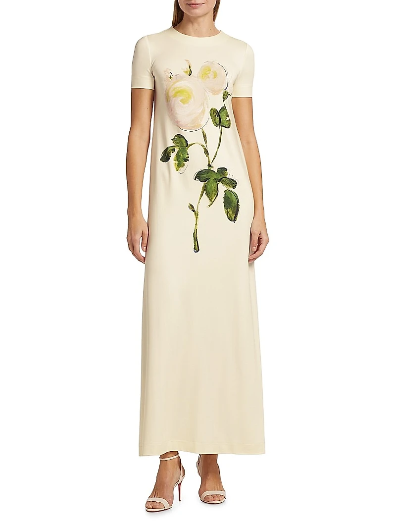 Painted Roses Jersey Maxi Dress