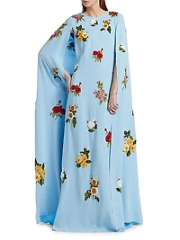 Embellished Rose-Embroidered Georgette Caftan Gown