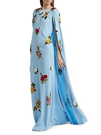 Embellished Rose-Embroidered Georgette Caftan Gown