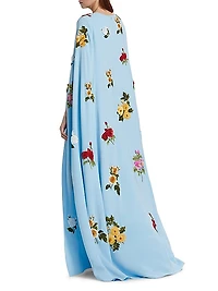 Embellished Rose-Embroidered Georgette Caftan Gown