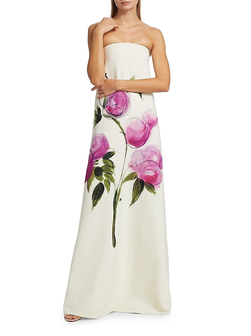 Painted Roses Strapless Gown