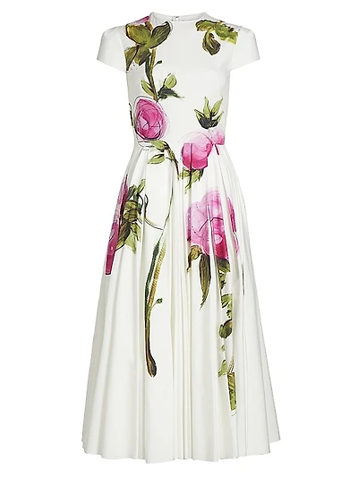 Painted Roses Cotton Poplin Cocktail Dress