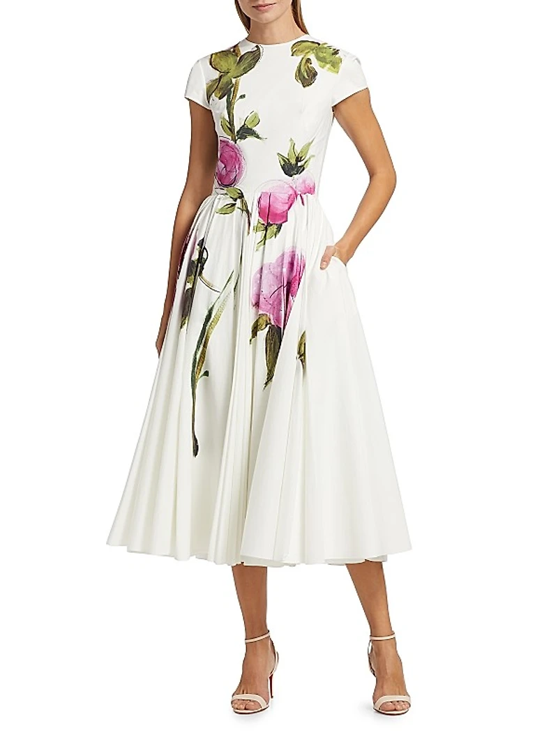 Painted Roses Cotton Poplin Cocktail Dress