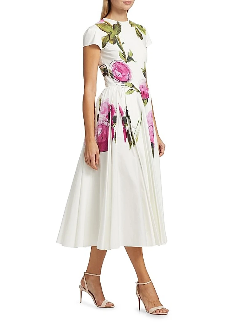 Painted Roses Cotton Poplin Cocktail Dress