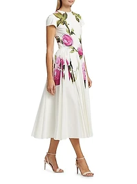Painted Roses Cotton Poplin Cocktail Dress