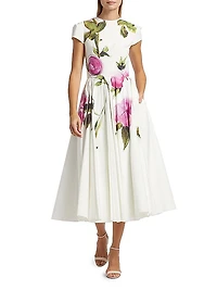 Painted Roses Cotton Poplin Cocktail Dress