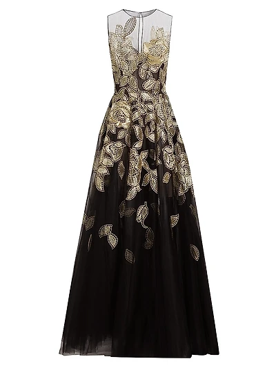 Gold Foil Rose Appliqué Gown
