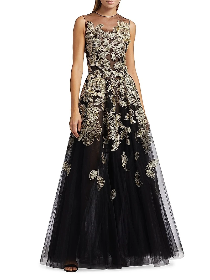 Gold Foil Rose Appliqué Gown