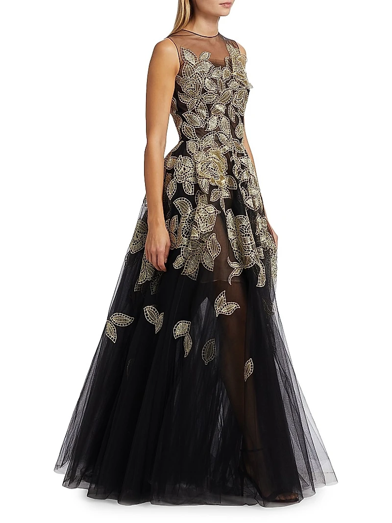 Gold Foil Rose Appliqué Gown