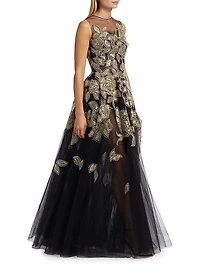 Gold Foil Rose Appliqué Gown