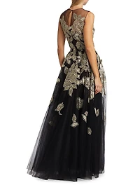 Gold Foil Rose Appliqué Gown