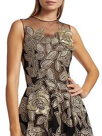 Gold Foil Rose Appliqué Gown