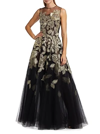 Gold Foil Rose Appliqué Gown