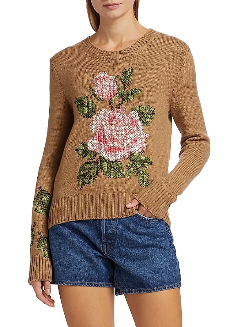 English Rose Cross Stitch Sweater
