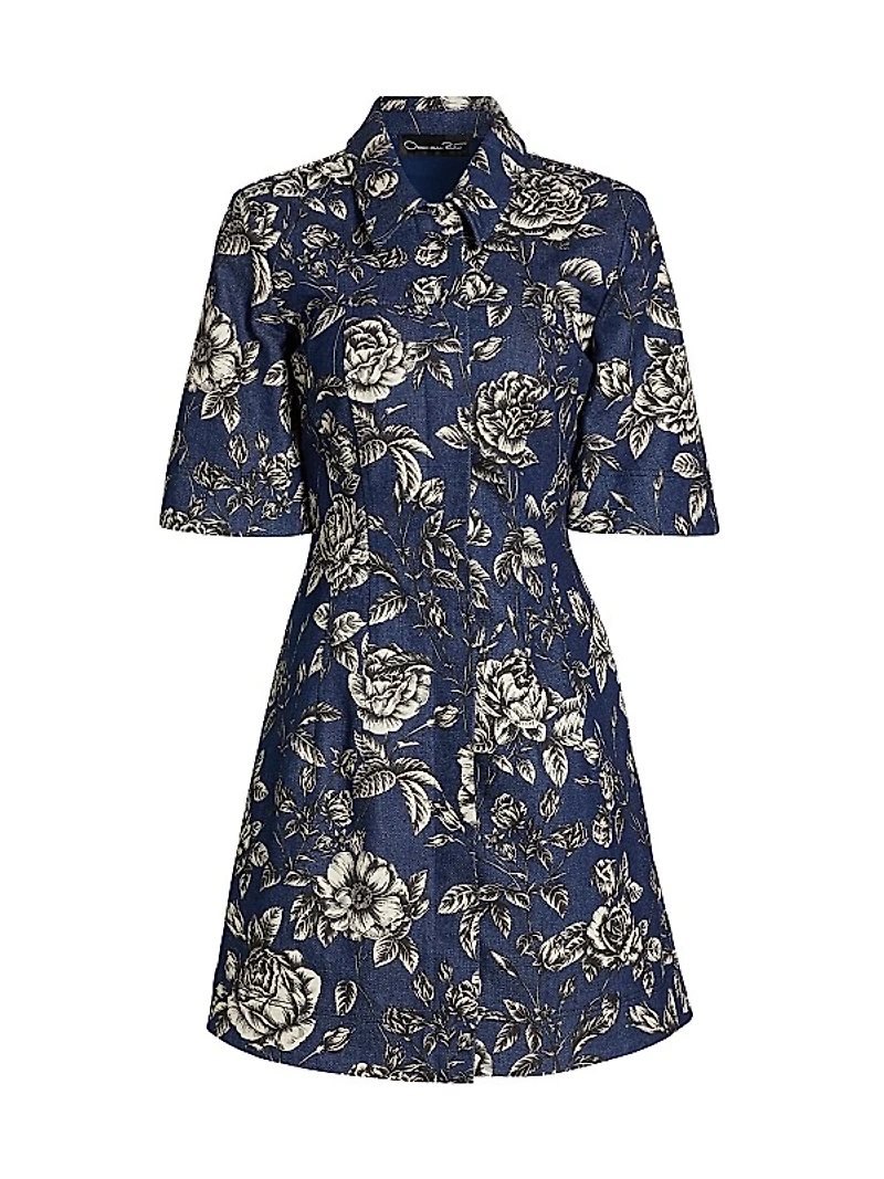 Rose Printed Denim Minidress