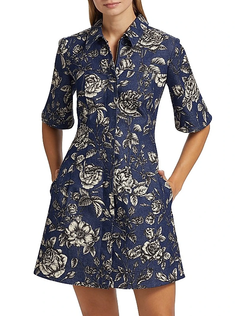 Rose Printed Denim Minidress