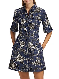 Rose Printed Denim Minidress