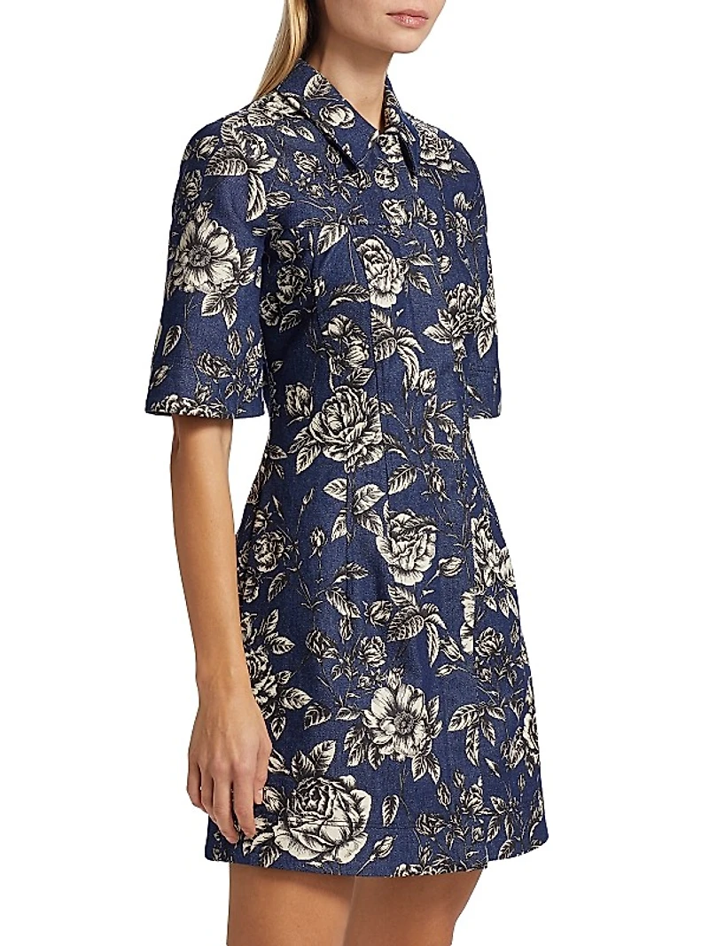 Rose Printed Denim Minidress