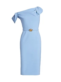 Draped Belted One-Shoulder Sheath Dress