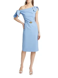 Draped Belted One-Shoulder Sheath Dress