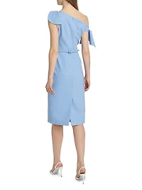Draped Belted One-Shoulder Sheath Dress