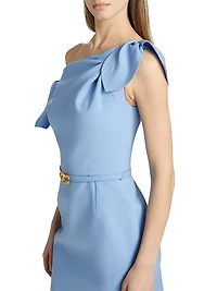 Draped Belted One-Shoulder Sheath Dress