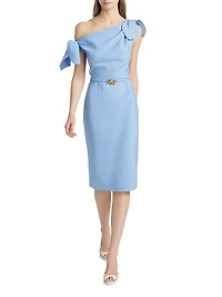 Draped Belted One-Shoulder Sheath Dress