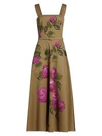 Rose Cotton Twill Midi-Dress