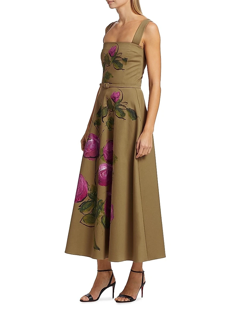 Rose Cotton Twill Midi-Dress