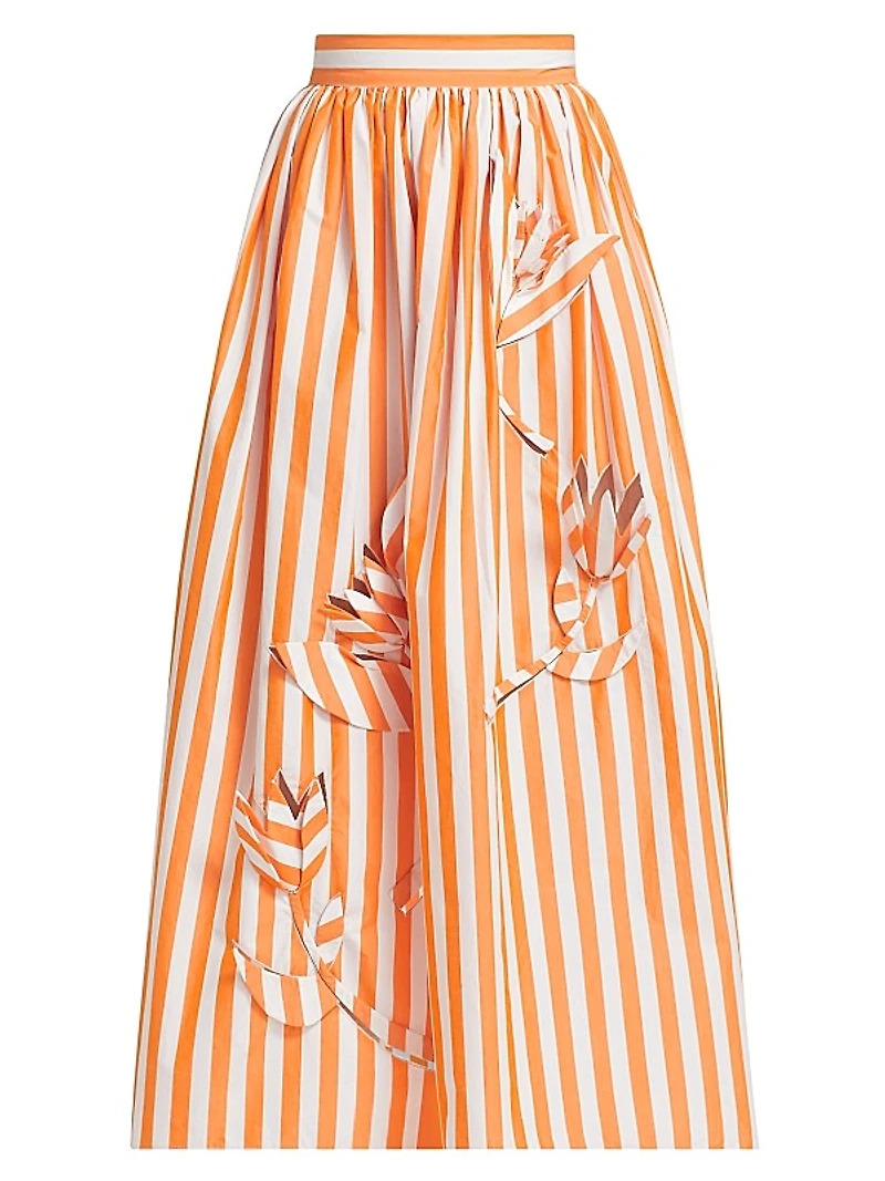 Striped Appliqué Cotton A-Line Midi-Skirt