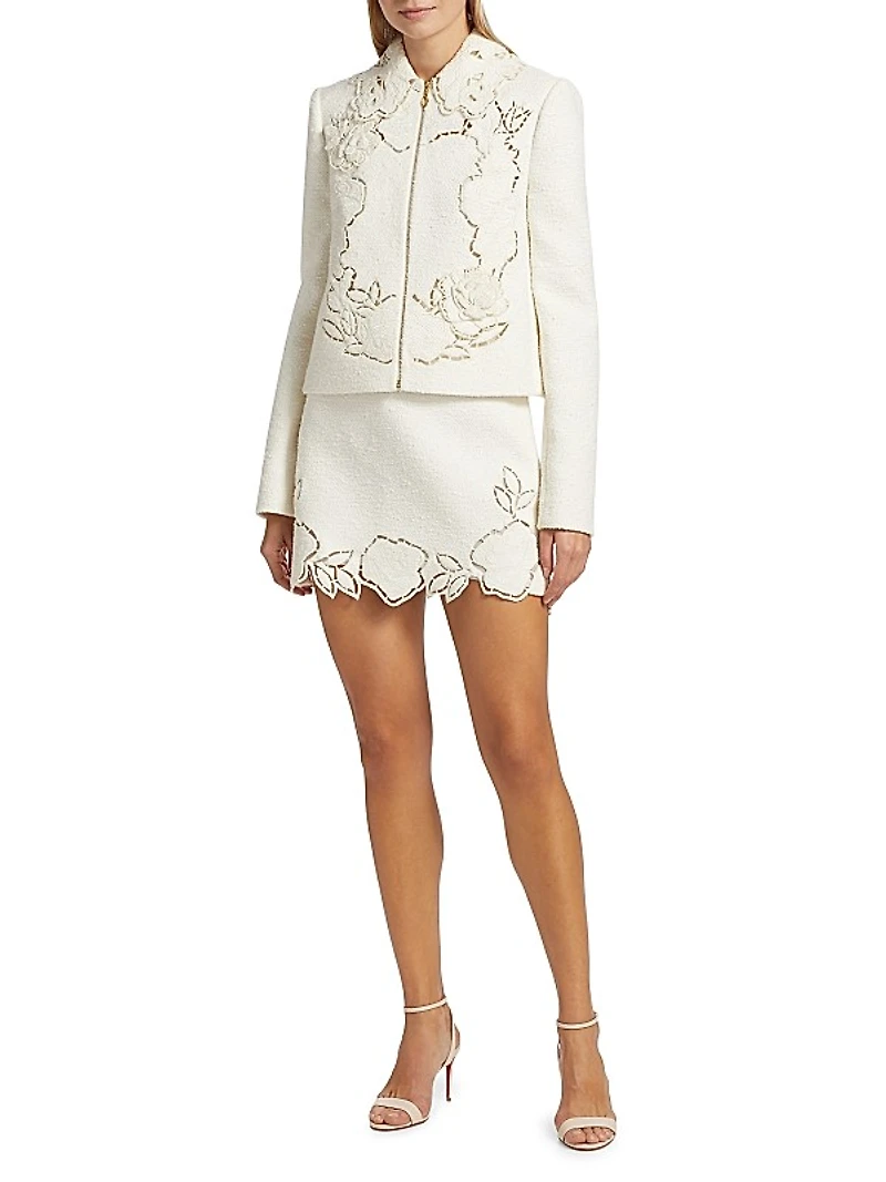 Tweed Floral Cut-Out Miniskirt