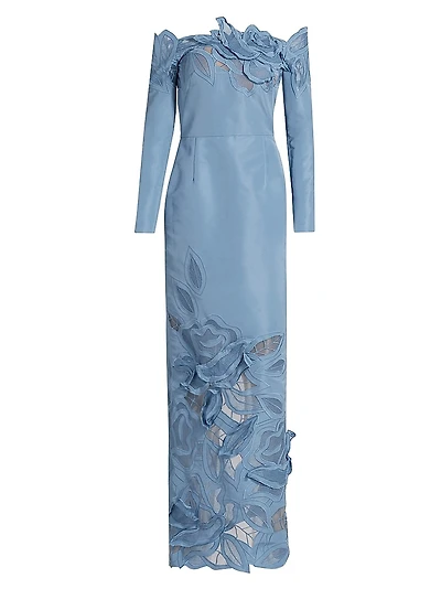 Off-The-Shoulder Appliquéd Gown