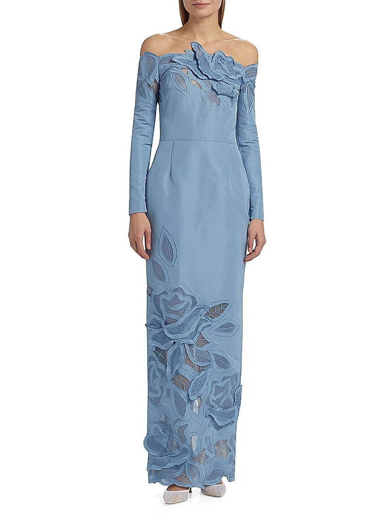 Off-The-Shoulder Appliquéd Gown