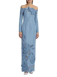 Off-The-Shoulder Appliquéd Gown