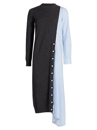 Cotton Mixed-Media Midi-Dress