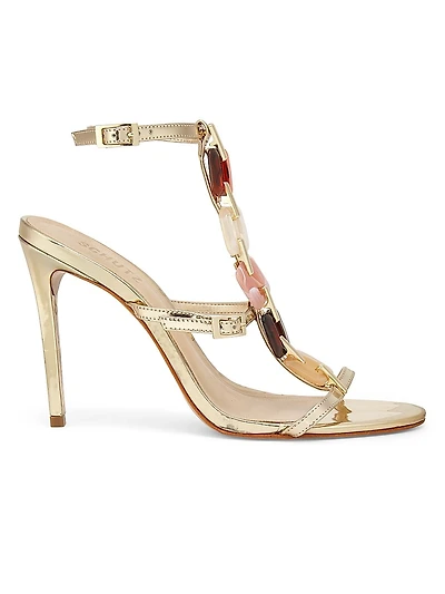 Cassandra 100MM Embellished Metallic Leather Sandals
