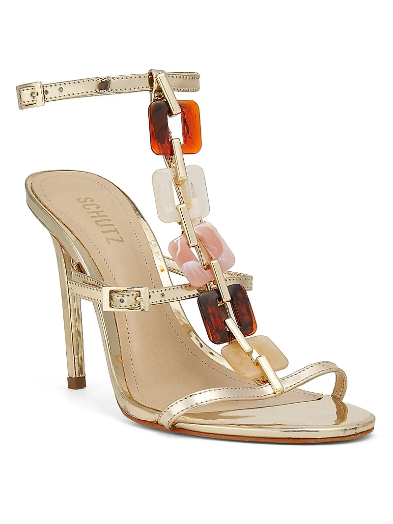 Cassandra 100MM Embellished Metallic Leather Sandals