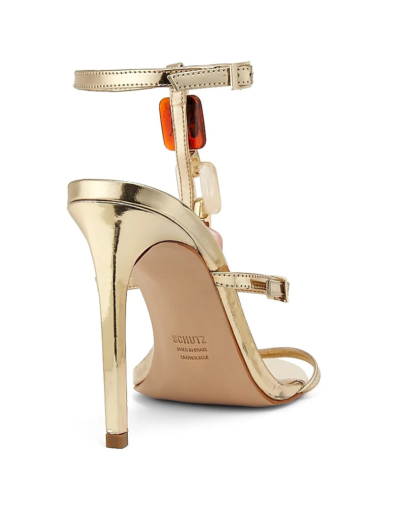 Cassandra 100MM Embellished Metallic Leather Sandals