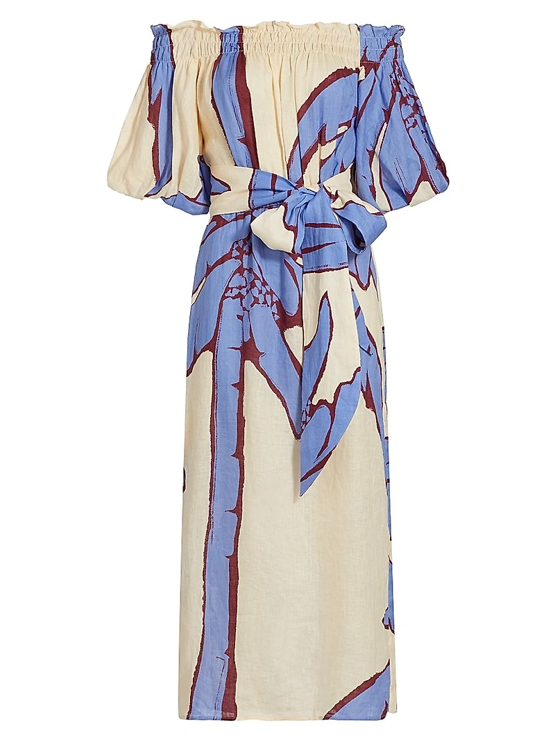 Harbor Hues Off-the-Shoulder Midi-Dress